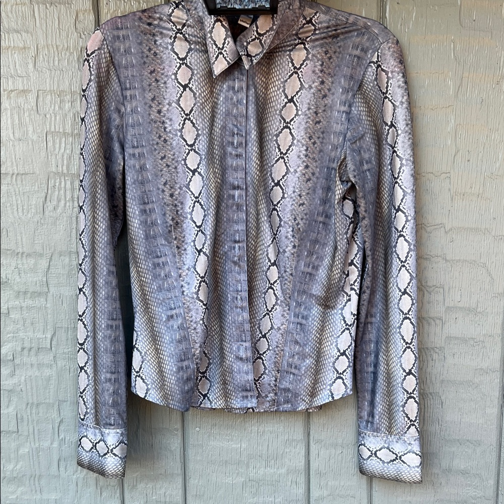 Laundry By Shelli Segal Grey Snakeskin Print Button Down Shirt